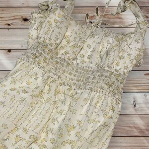 Trixxi Women’s XL Chiffon Floral Tiered Sundress Yellow, Green and Ivory White